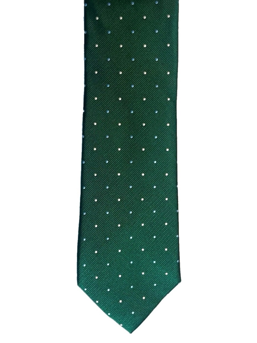 Tommy Hilfiger 100% Silk Green Tie w/White and Blue Polka Dots  (3 in x 61 in)
